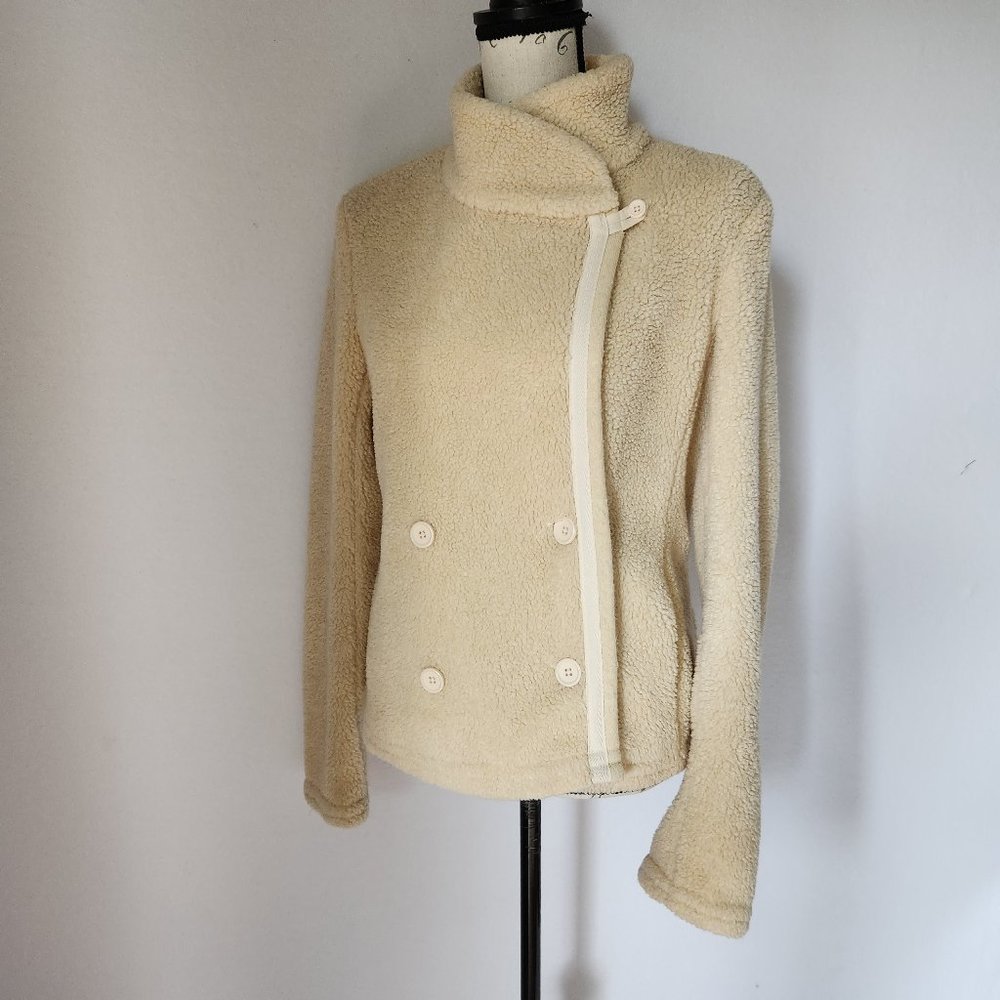 Standard James Perse Shrunken Sherpa Fleece Jacket High Neck Button Beige - Picture 1 of 12